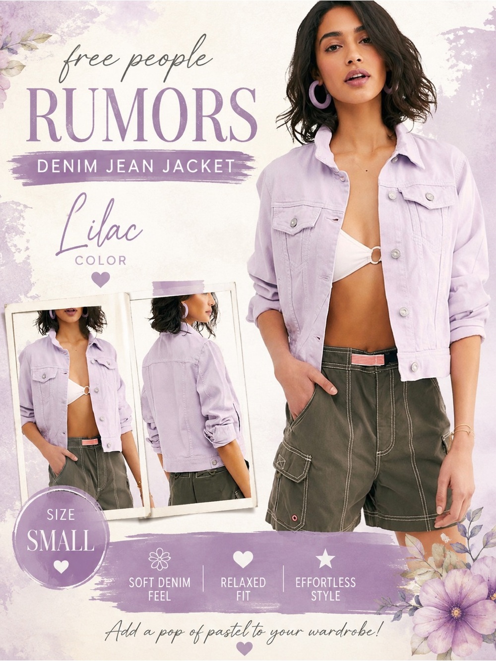 Free People Rumors Lilac Denim Jean Jacket size small